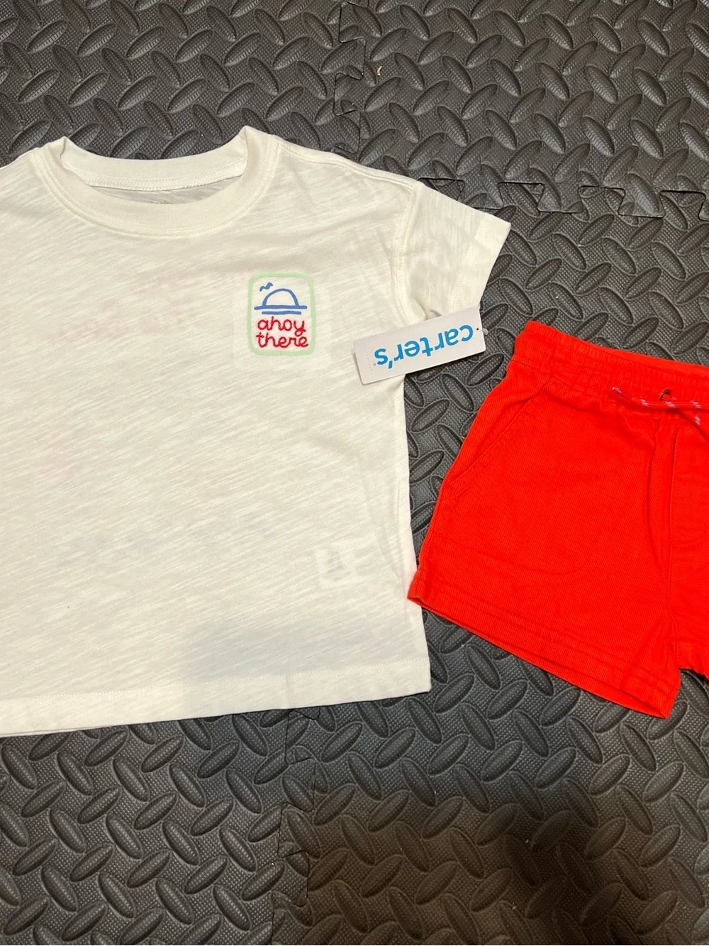 Carter's White Tee & Red Shorts Kids Matching Set